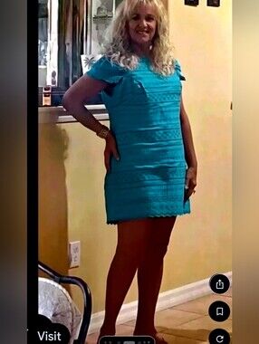 New Directions teal blue crocheted dress size PXL fully lined above the …